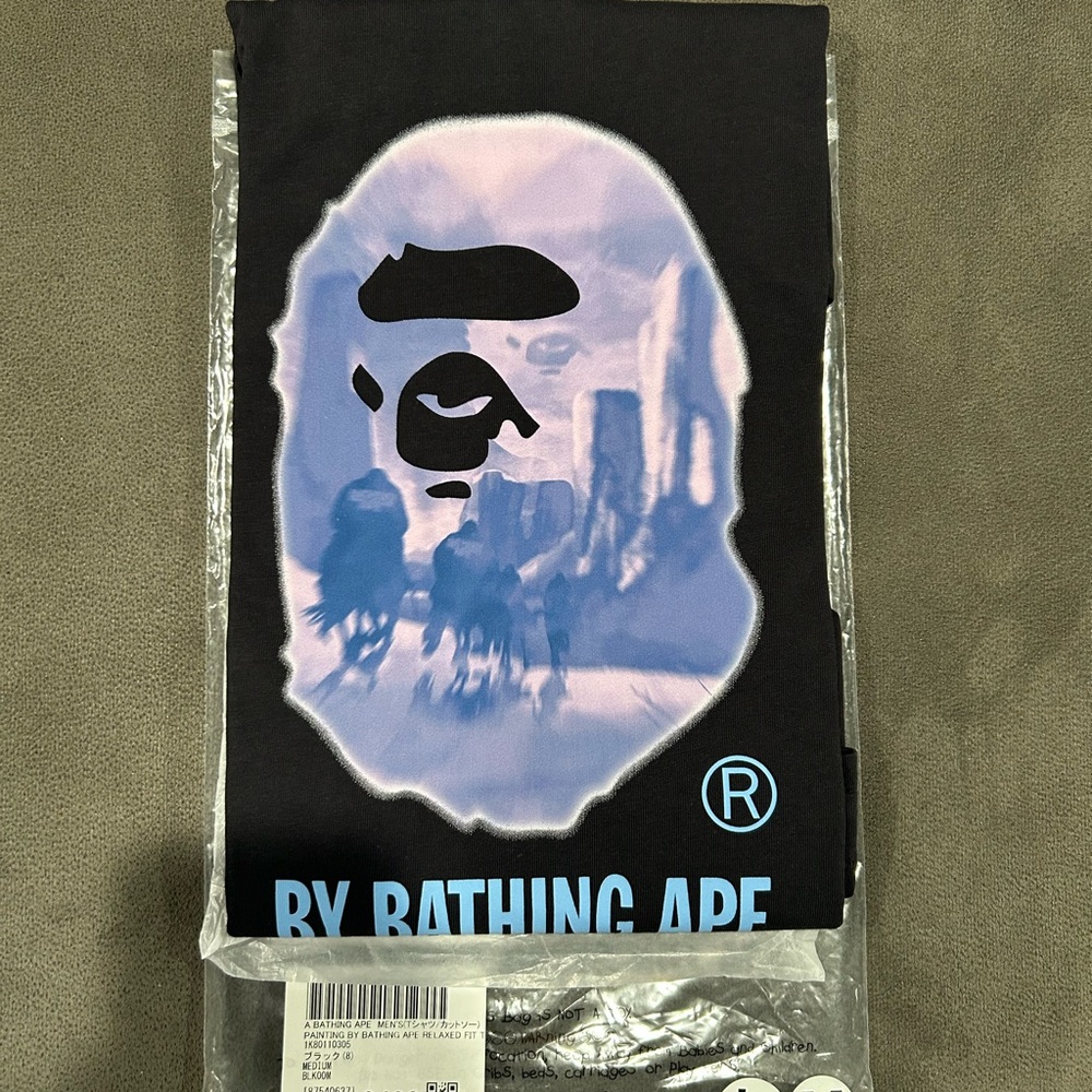 Bape Black T-Shirt with Blue Lavender Ape Head Graphic